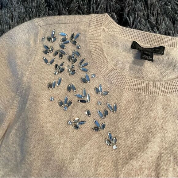 SAKS FIFTH AVENUE Black Label Embellished Cashmere Sweater In Beige- Size Medium - Picture 6 of 11